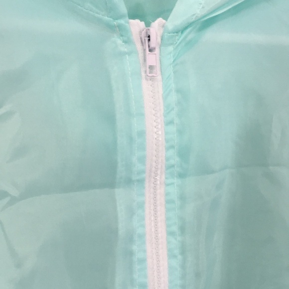 LIGHT Turquoise Sheer Lightweight Zip Hoodie Jacket Small-Medium - Picture 4 of 7